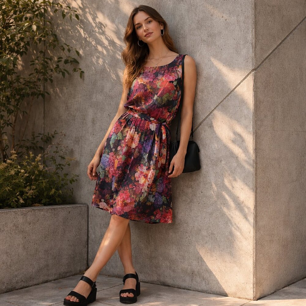 BETSEY JOHNSON Black Floral Sleeveless Dress 8